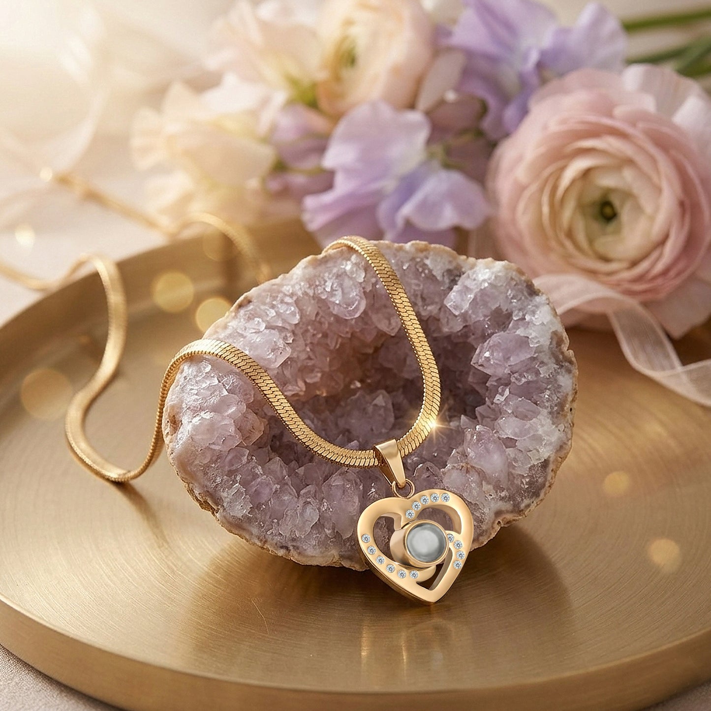 Snake Chain Heart Studded Necklace SnapEyelet