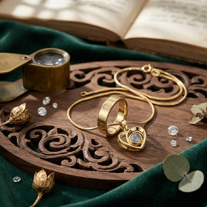 Zircon Studded Ring Heart Necklace SnapEyelet