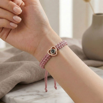 His/Her Braided Rope photo Projection heart Bracelet- SnapEyelet