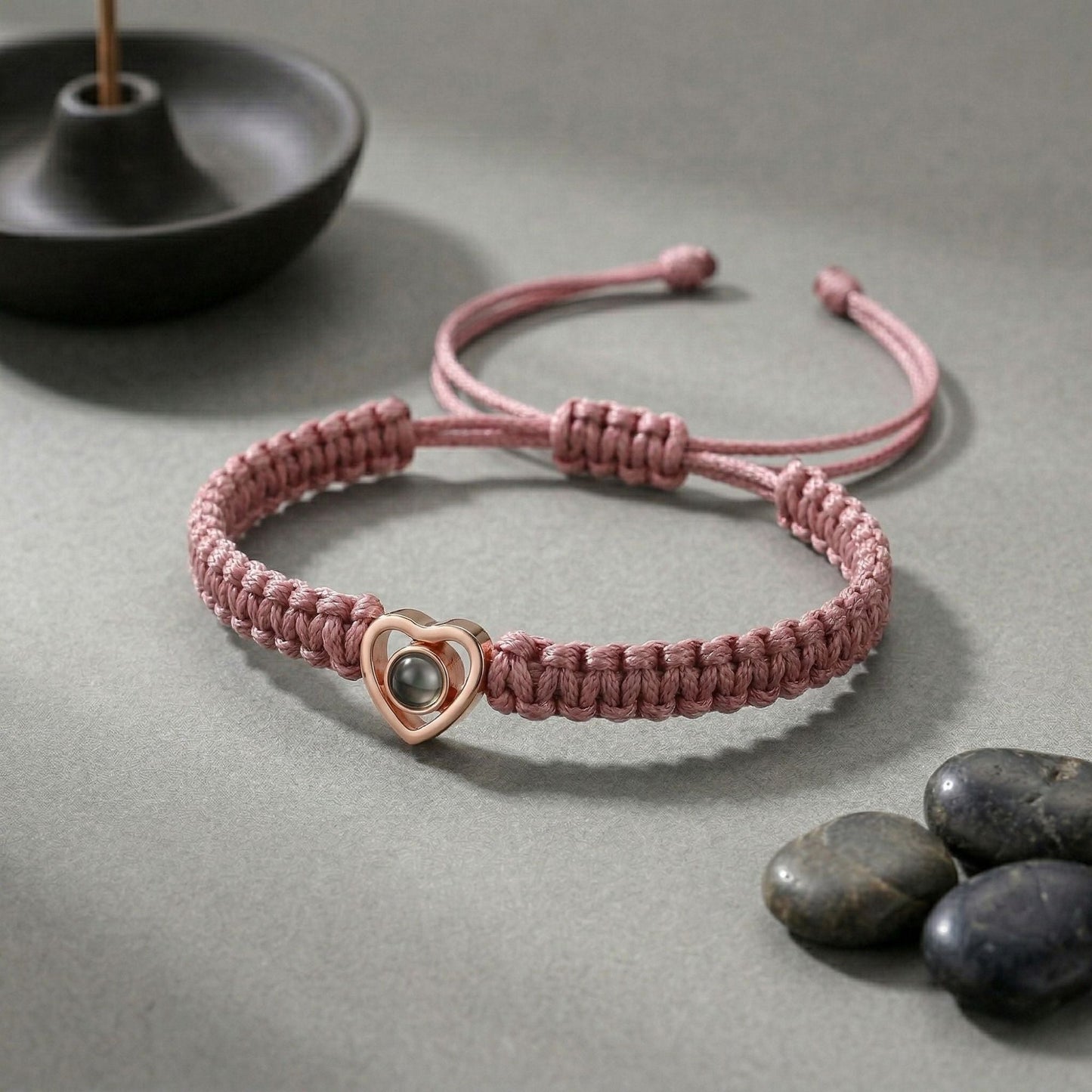 His/Her Braided Rope photo Projection heart Bracelet- SnapEyelet