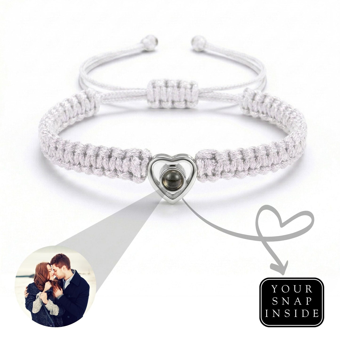 His/Her Braided Rope photo Projection heart Bracelet- SnapEyelet