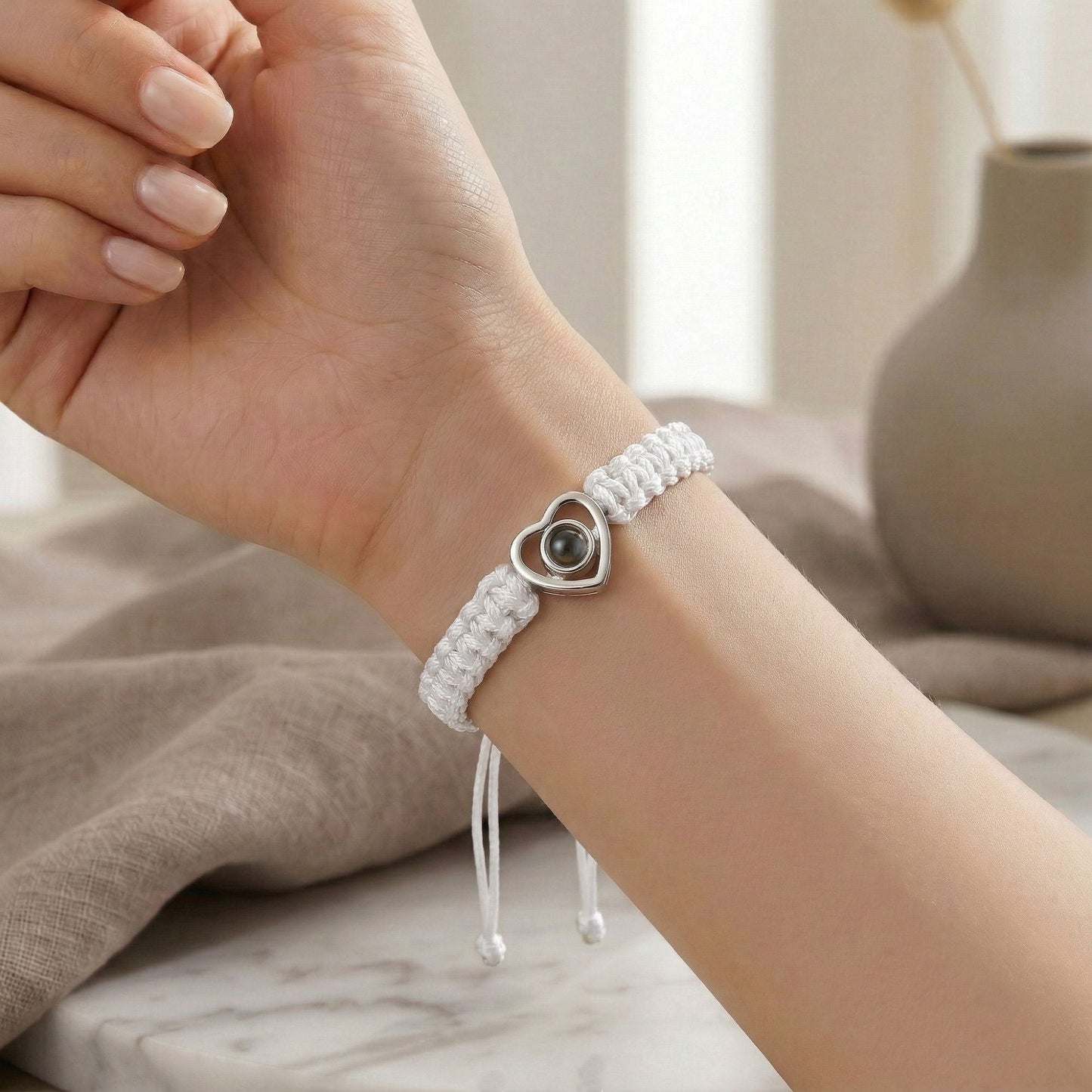 His/Her Braided Rope photo Projection heart Bracelet- SnapEyelet