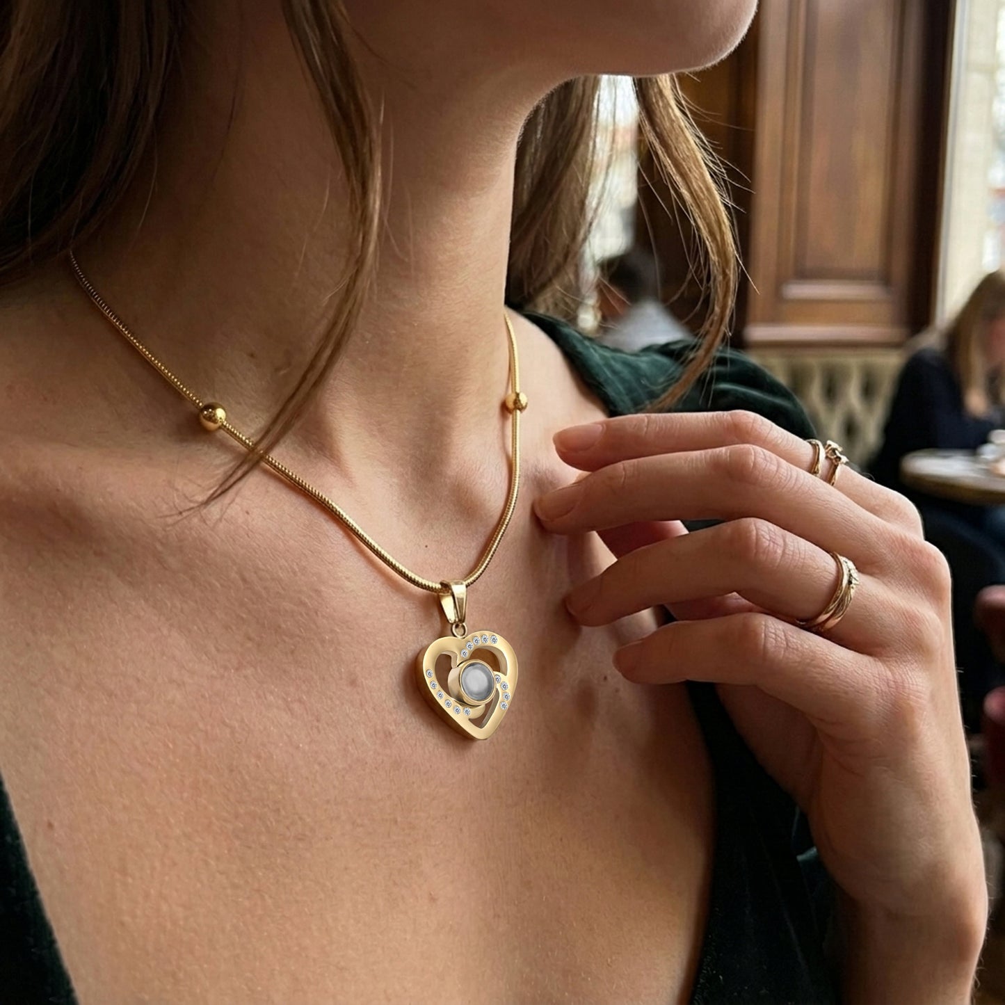 Bead Chain Heart Studded Necklace SnapEyelet