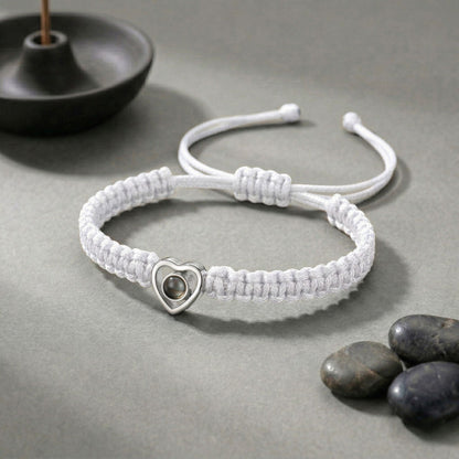 His/Her Braided Rope photo Projection heart Bracelet- SnapEyelet