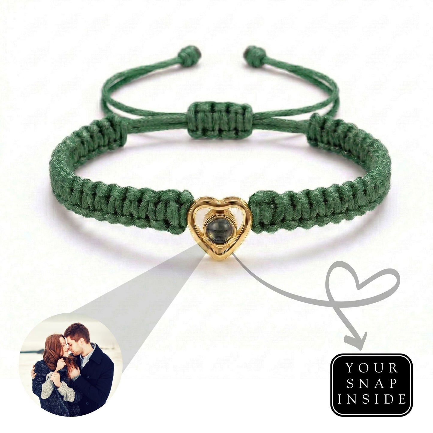 His/Her Braided Rope photo Projection heart Bracelet- SnapEyelet