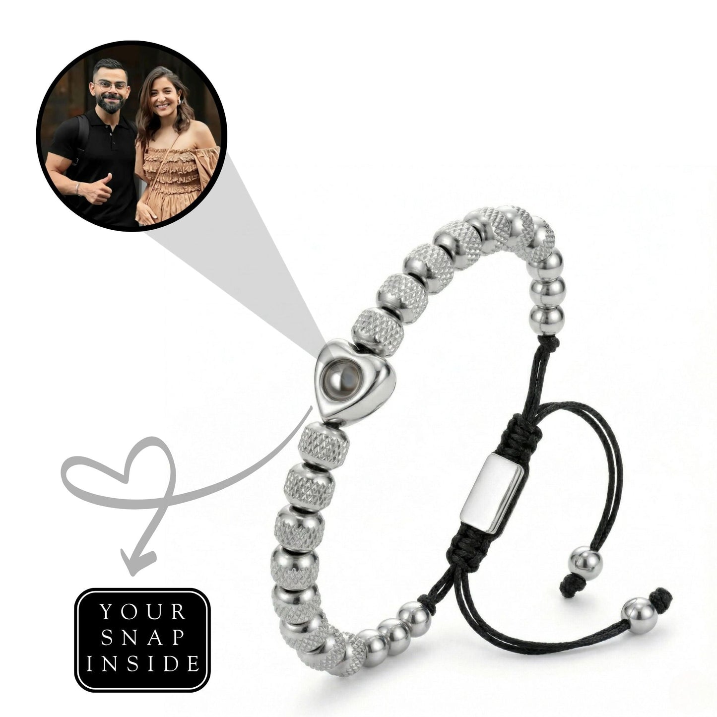 Titanium beads heart projection bracelet- SnapEyelet