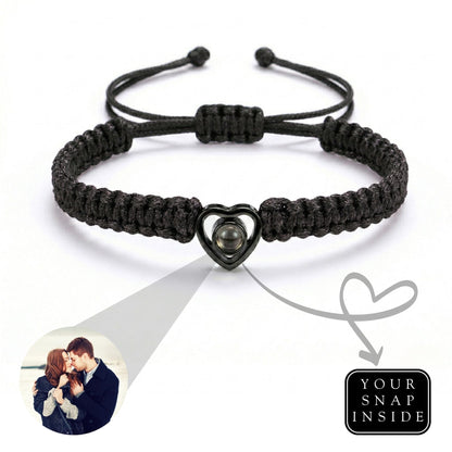 His/Her Braided Rope photo Projection heart Bracelet- SnapEyelet