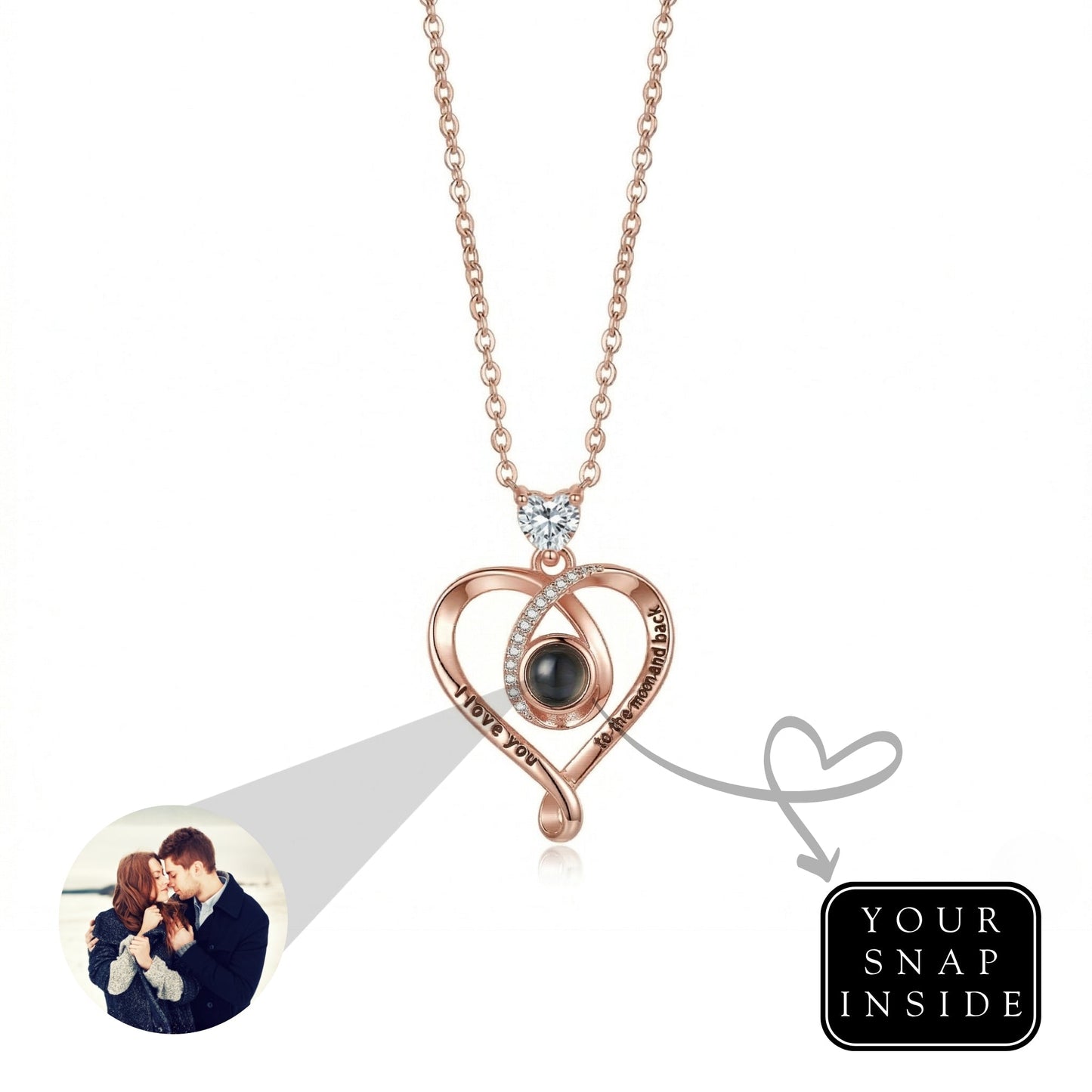 The Hidden Portrait projection I love you heart Necklace-SnapEyelet