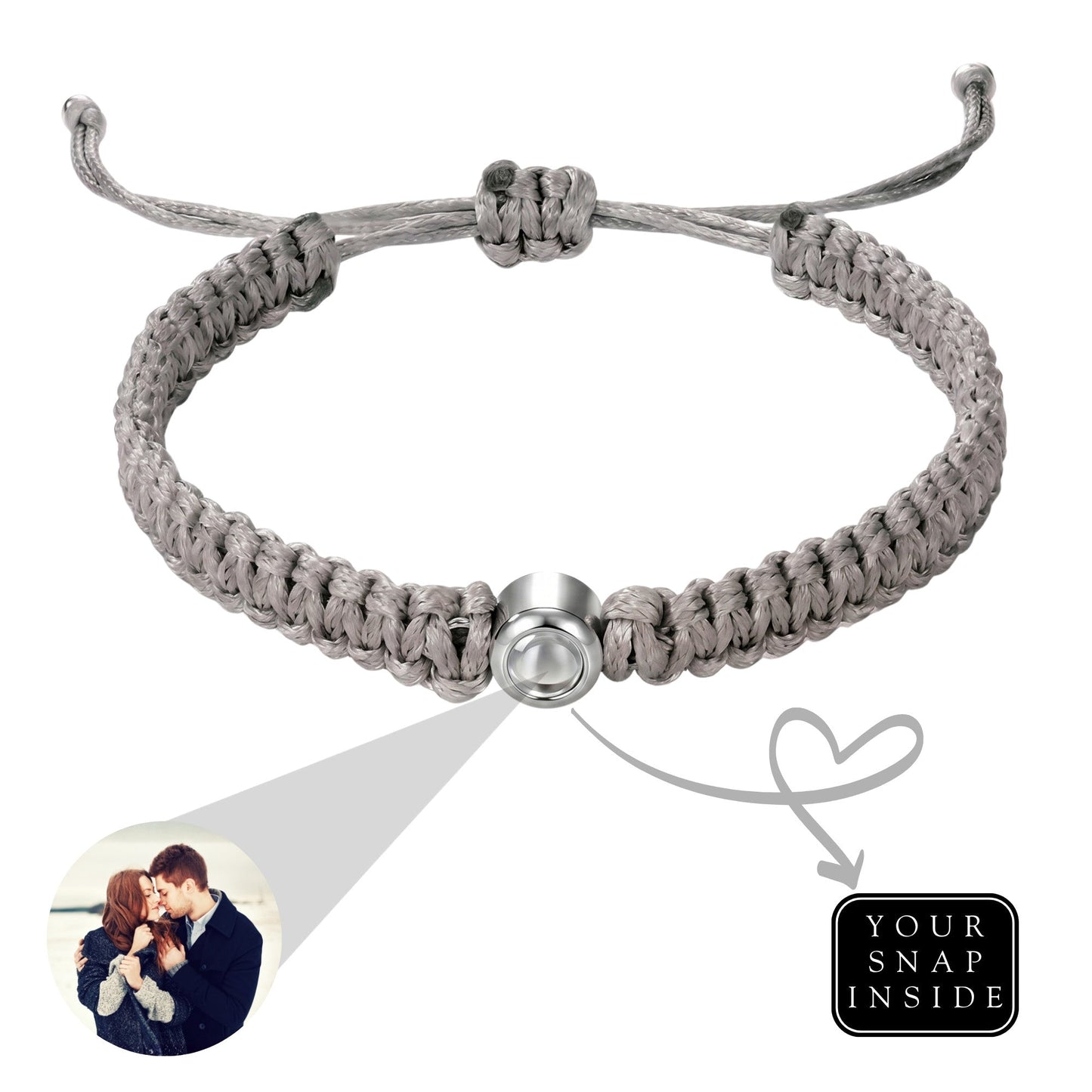 His/Her Braided Rope photo Projection DROP Bracelet- SnapEyelet