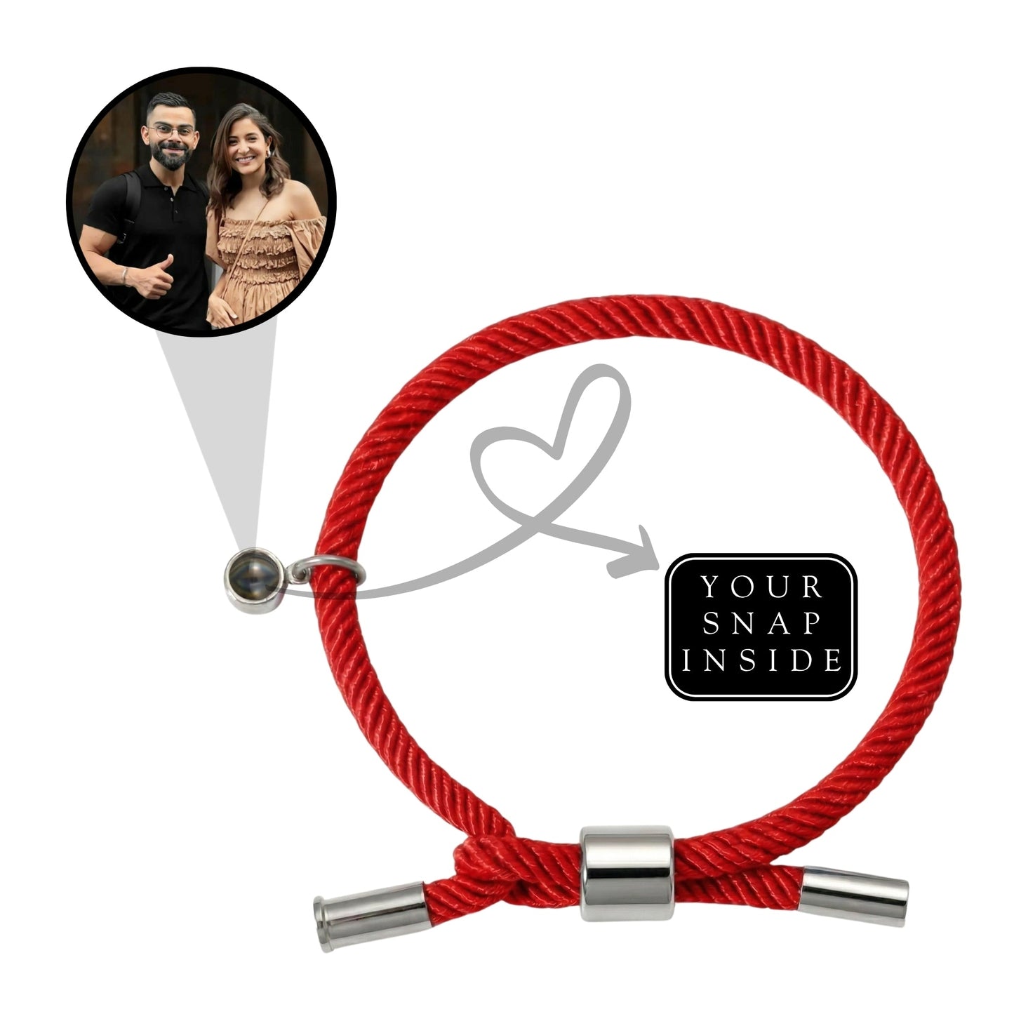His/Her Adjustable Braided Rope photo Projection Bracelet- SnapEyelet
