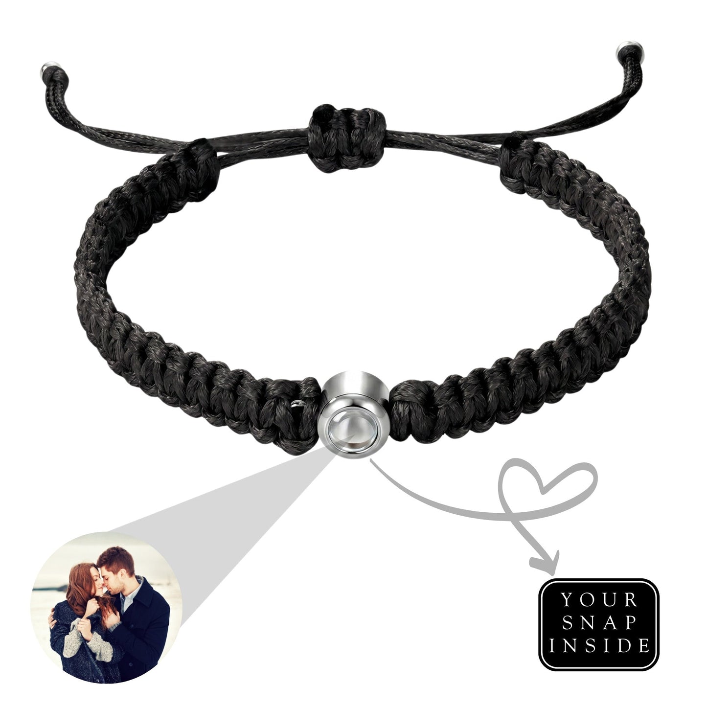 His/Her Braided Rope photo Projection DROP Bracelet- SnapEyelet