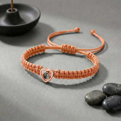 His/Her Braided Rope photo Projection heart Bracelet- SnapEyelet