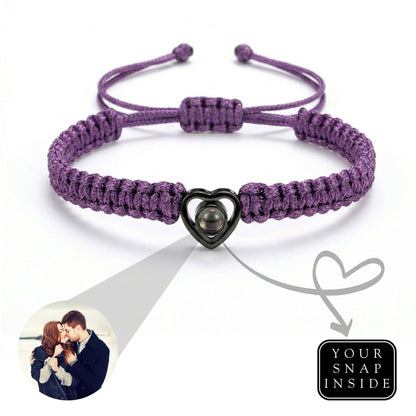 His/Her Braided Rope photo Projection heart Bracelet- SnapEyelet