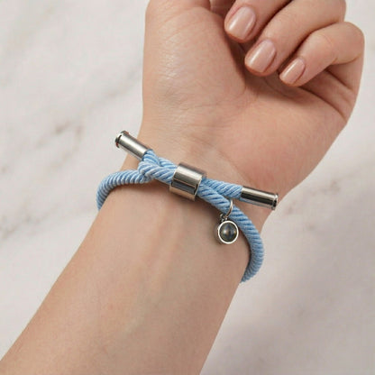 His/Her Adjustable Braided Rope photo Projection Bracelet- SnapEyelet
