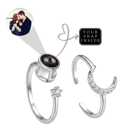 Hidden photo projection half moon ring- Snapeyelet