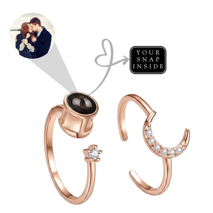 Hidden photo projection half moon ring- Snapeyelet