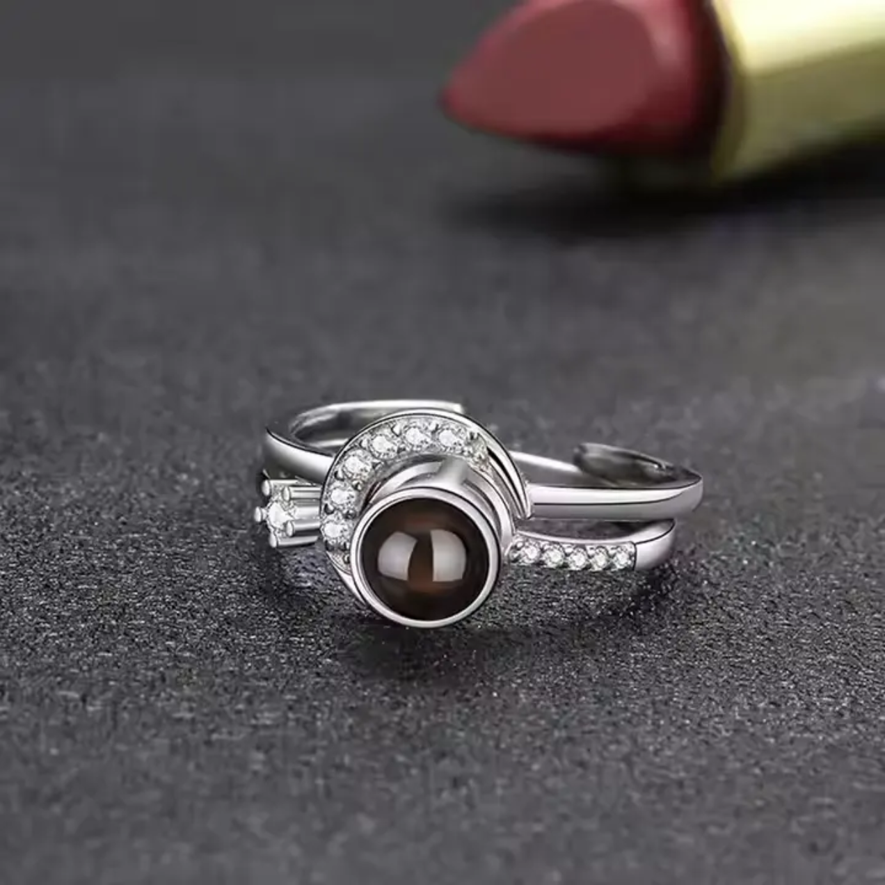 Hidden photo projection half moon ring- Snapeyelet
