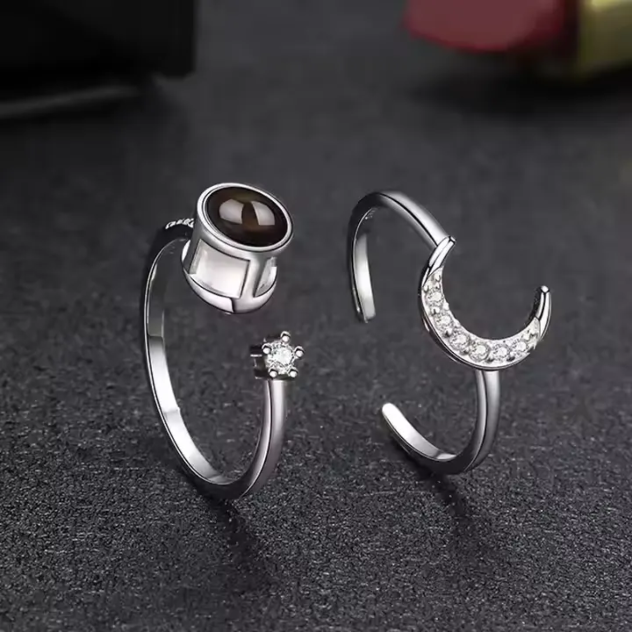 Hidden photo projection half moon ring- Snapeyelet