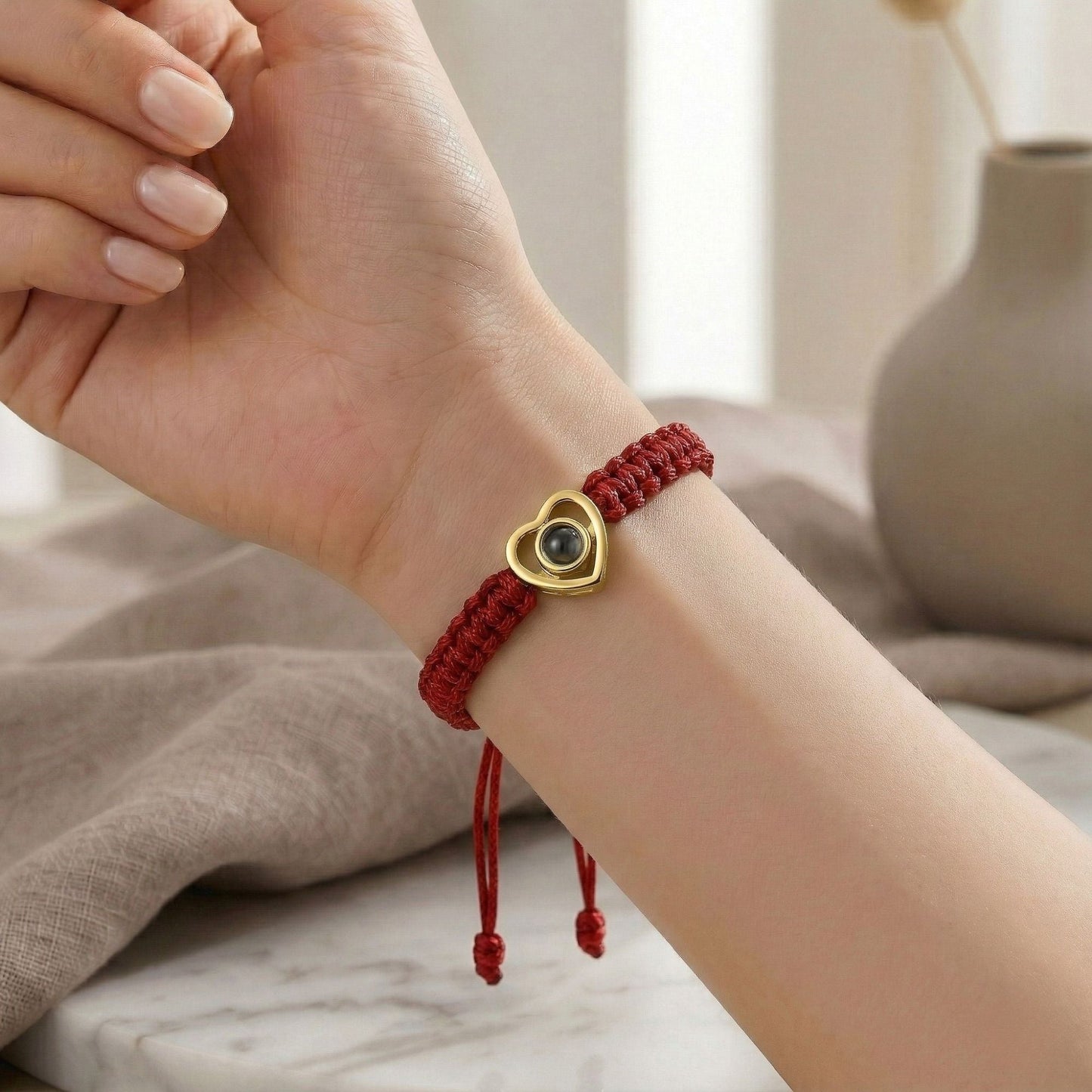 His/Her Braided Rope photo Projection heart Bracelet- SnapEyelet