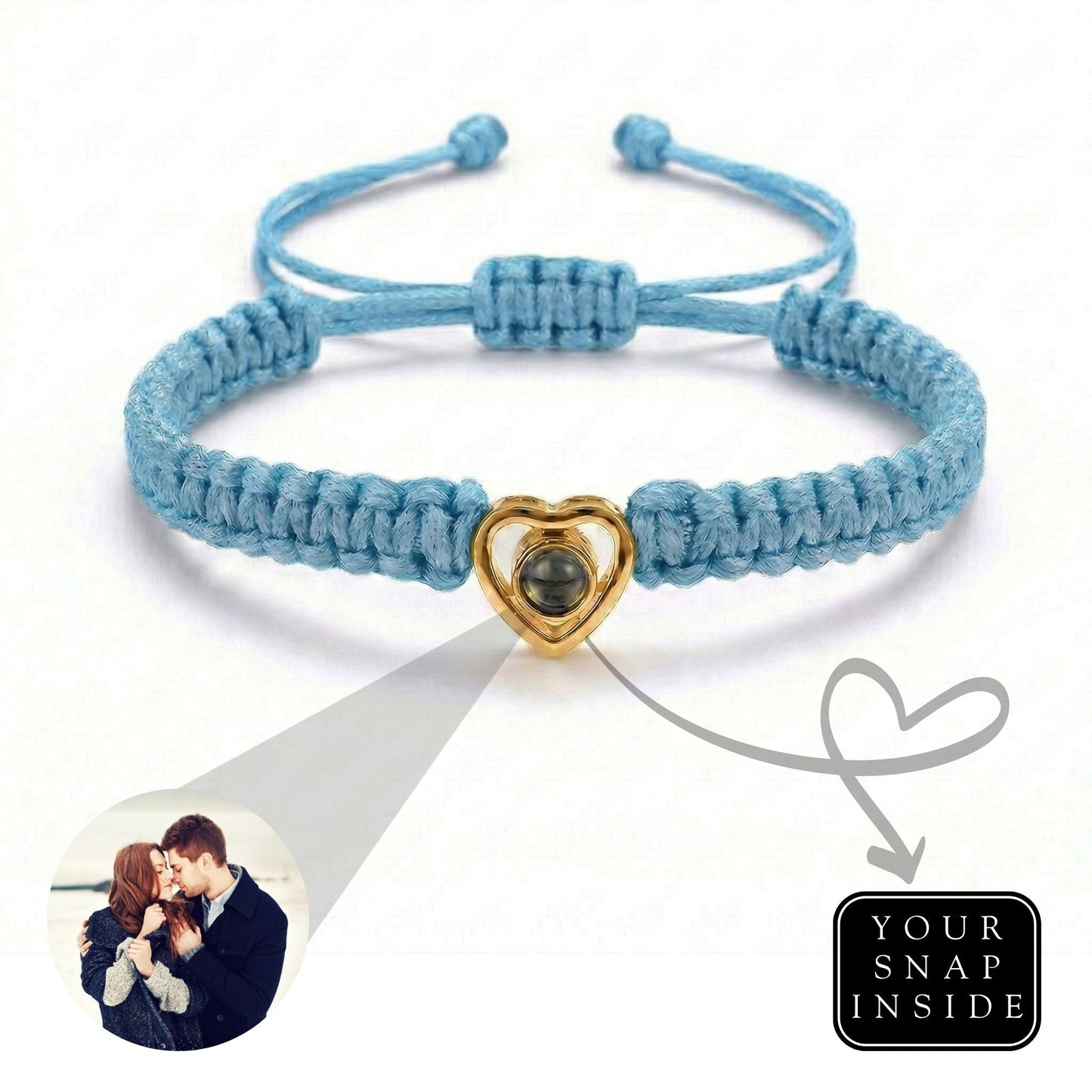 His/Her Braided Rope photo Projection heart Bracelet- SnapEyelet