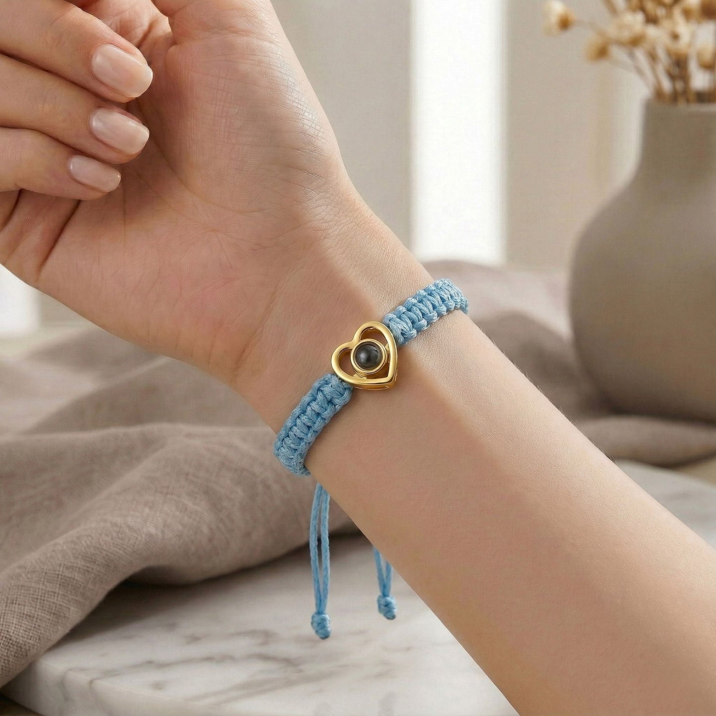 His/Her Braided Rope photo Projection heart Bracelet- SnapEyelet