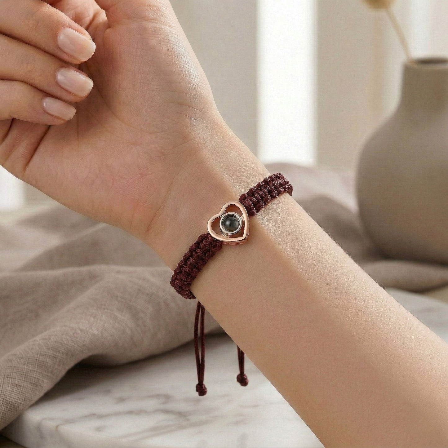 His/Her Braided Rope photo Projection heart Bracelet- SnapEyelet