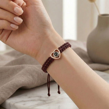 His/Her Braided Rope photo Projection heart Bracelet- SnapEyelet