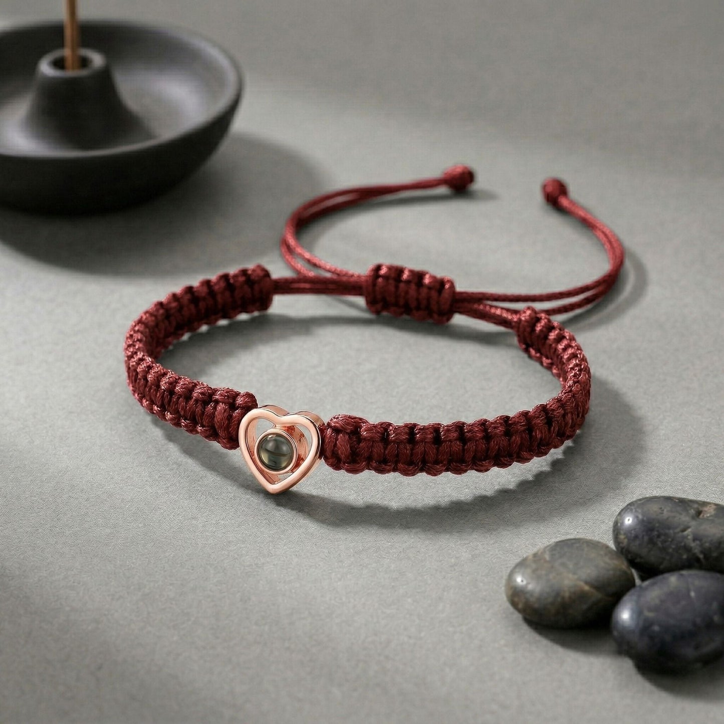 His/Her Braided Rope photo Projection heart Bracelet- SnapEyelet