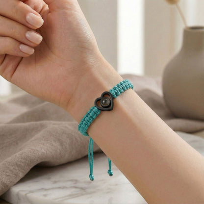 His/Her Braided Rope photo Projection heart Bracelet- SnapEyelet