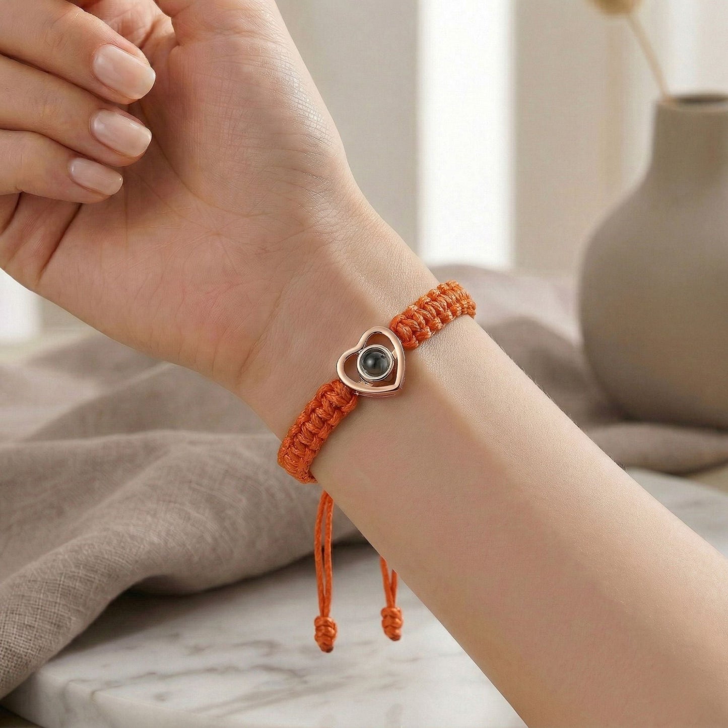 His/Her Braided Rope photo Projection heart Bracelet- SnapEyelet