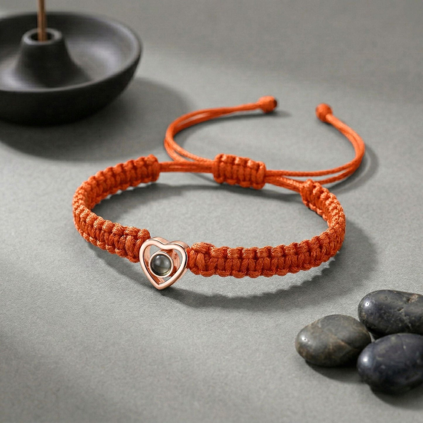 His/Her Braided Rope photo Projection heart Bracelet- SnapEyelet