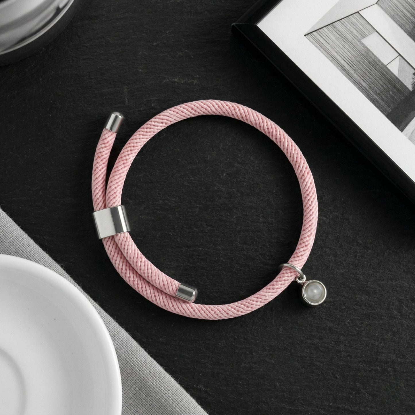 His/Her Adjustable Braided Rope photo Projection Bracelet- SnapEyelet