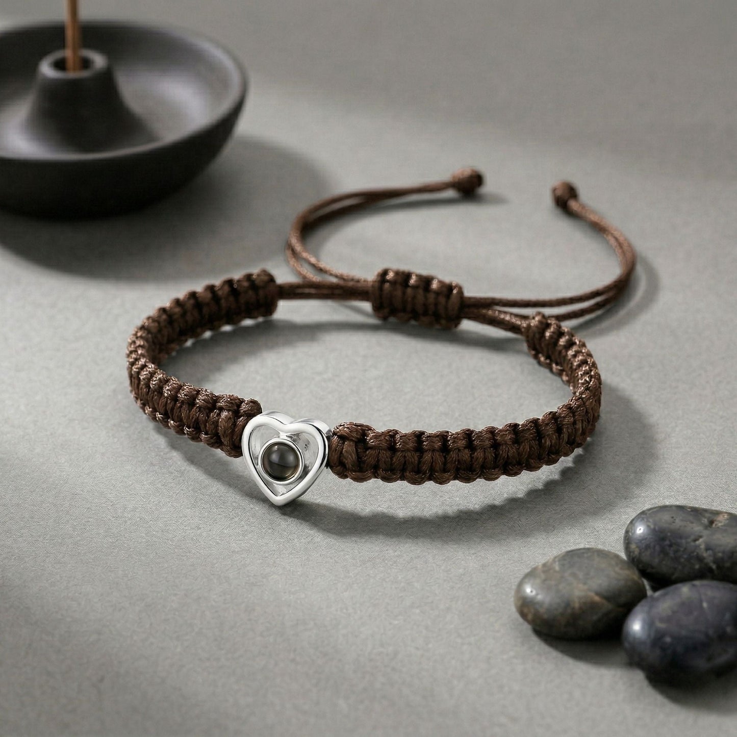 His/Her Braided Rope photo Projection heart Bracelet- SnapEyelet